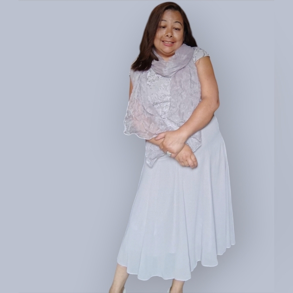 JACQUES VERT WOMENS SMALL FLORAL FORMAL GREY DRESS WEDDING PROM OR GRAD… - Picture 7 of 10